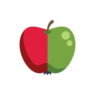 Red and green apple combining two halves in a single fruit vector illustratio Stock Illustration
