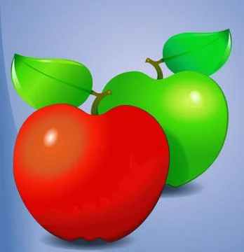 Red and green apple with leafs Stock Illustration
