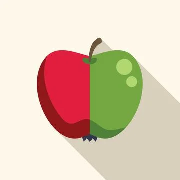 Red and green apple split in half with long shadow Stock Illustration