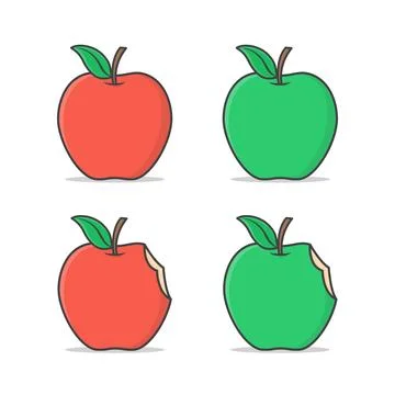 Red And Green Apple Vector Icon Illustration. Set Of Red, Green, And Bitten.. Stock Illustration