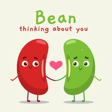 A red and green bean with text "bean thinking about you" Stock Illustration