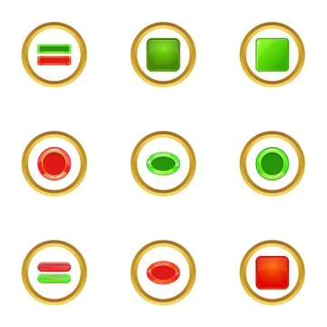 Red and green button icons set, cartoon style Illustrazione stock