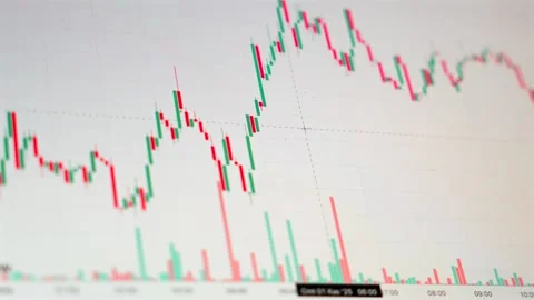 Red and green candlestick chart on white background. Market trends, digital  Stock Footage 320777529