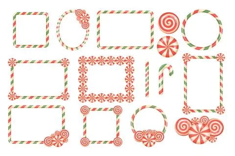 Red and green candy cane frame pack for Christmas layout 스톡 일러스트