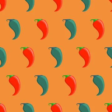 Red and green chilli pepper seamless pattern background for design Stock Illustration