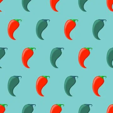 Red and green chilli pepper seamless pattern, cheerful farm background 스톡 일러스트