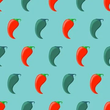 Red and green chilli pepper seamless pattern, cheerful farm background Stock Illustration