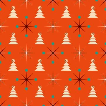 A red and green Christmas pattern with white and black trees Stock Illustration