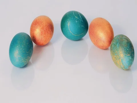 Red and green Easter eggs on white background Stock Footage 73803527
