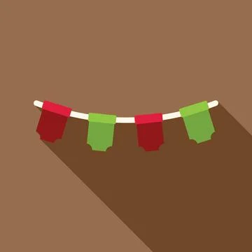 Red and green flags hanging on a string for party decoration Stock Illustration