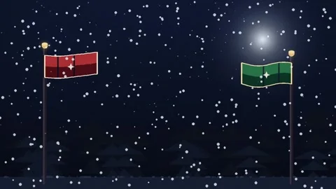 Red and Green Flags Waving in Night Snowfall Animated Winter Background Stock-Footage 347644232