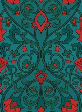 Red and green floral pattern. Illustrazione stock