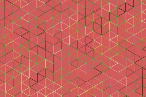 Red and green geometric pattern with cubes and lines Illustrazione stock