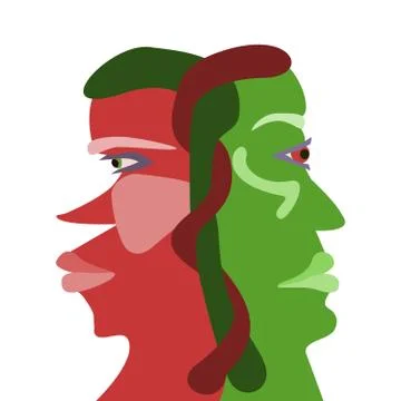 Red and green interdependences face profiles Stock Illustration