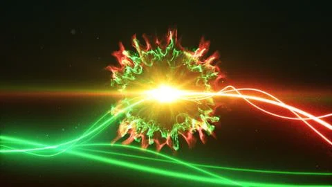 Red and green light streak breaks out on a black background with smoke and li 스톡 일러스트