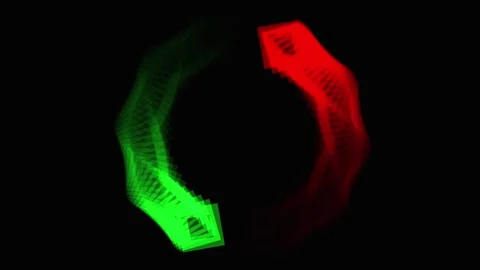 Red and green lines creating an abstract circular pattern of movement on a dark 스톡 동영상 329708757