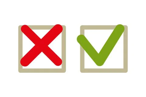 Red and Green mark in boxes. Vector illustration. Flat Illustrazione stock