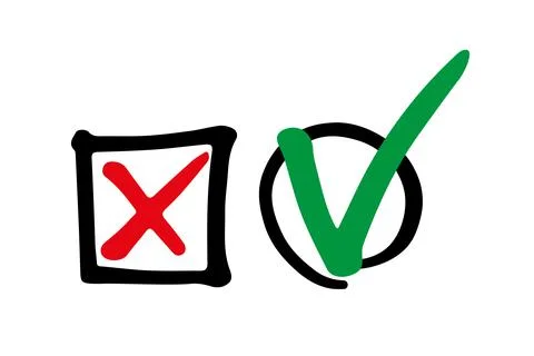 Red and Green mark in boxes. Vector illustration. Flat Stock Illustration