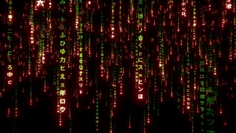 Red and Green Matrix Code Rain Falling Digital Stream Background Stock Footage 346057170