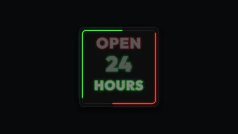 Red and Green Neon Open 24 Hours Square Sign Animation 4K Video stock 339029501