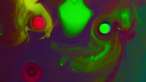 Red and Green Paint Bubbles explode. Multicolor Neon Ink Splatter Spreading from 스톡 동영상 274028735