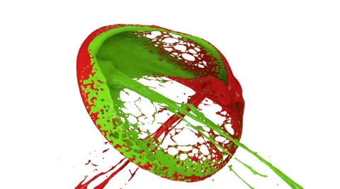 Red and green paint splashes collide in slow motion and form ring (FULL HD) 스톡 동영상 37036659