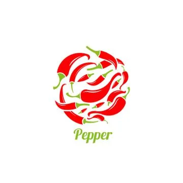 Red and green pepper. Vector illustration. Emblem of peppers. Stock Illustration