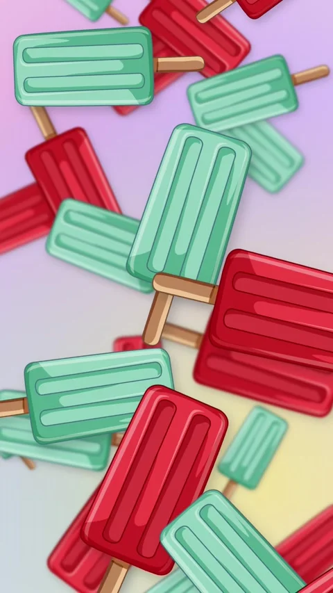 Red and Green Popsicles Falling Over a Gradient Mesh Background Stock Footage 344851047