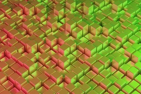 Red and green quadrangular prisms. Isometric abstract background. 3d illust.. Stock Illustration