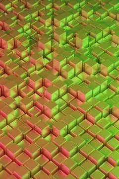 Red and green quadrangular prisms. Isometric geometric background. 3d illus.. Stock Photos