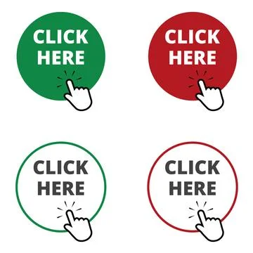 Red and green round click here button on a white background 스톡 일러스트