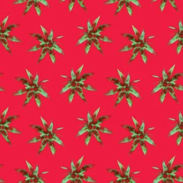 Red and green seamless pattern with leaves 스톡 일러스트