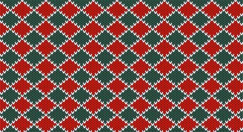 Red and green square knitted pattern, Festive Sweater Design. Seamless Knitte Stock Illustration