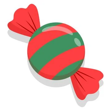 Red and Green Striped Wrapped Candy Isolated on White Background Stock Illustration