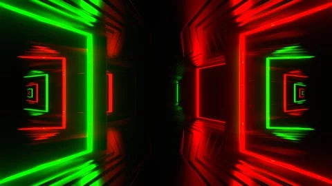 Red and Green Strobe Frame Mirrors Corridor Background VJ Loop in 4K Stock Footage 296537787