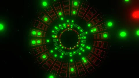 Red and Green Strobe in Neon Square Elements Tunnel Background VJ Loop in 4K Stock Footage 303707036