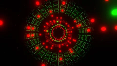 Red and Green Strobe in Neon Square Elements Tunnel Background VJ Loop in 4K Video stock 313382389