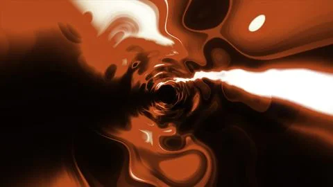Red and green thick liquid. Motion.Neon shiny spots in the tunnels twisting in Stock Illustration
