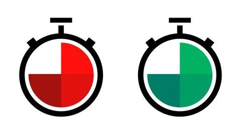 Red and green timer icon set. Alerts and measurements. Vectors. Stock Illustration