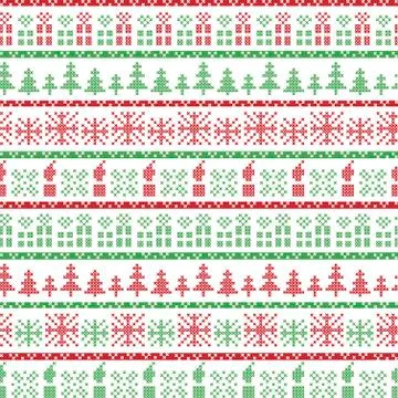 Red and green on the white background Nordic Christmas pattern Stock Illustration