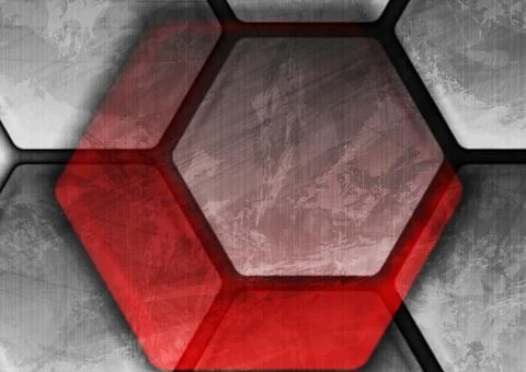 Red and grey hexagons abstract geometric grunge background Illustrazione stock