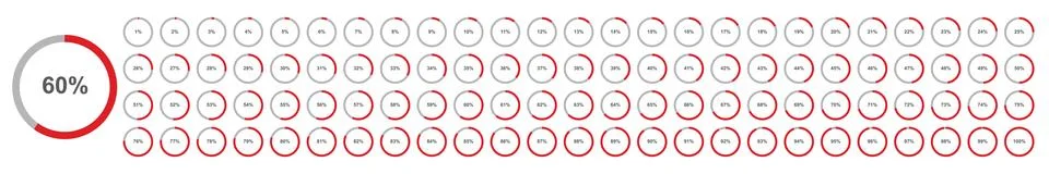Red and grey pie chart progress indicators vector eps design with light grey Stock Illustration