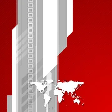 Red and grey technology background with world map Stock Illustration
