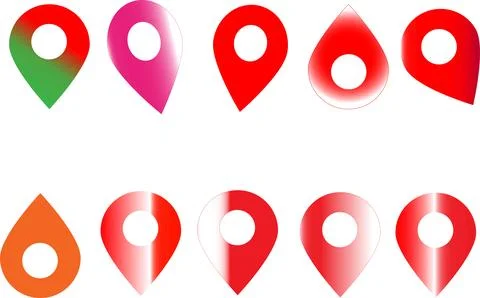Red and orange 3D style map location pin and GPS marker icon vector set Stock Illustration