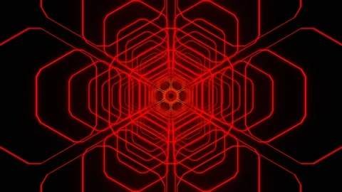 Red and Orange Abstract Glowing Hexagonal Structure Background VJ Loop in 4K Stock-Footage 334717589