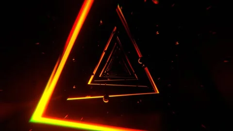 Red and Orange Abstract Triangular Corridor with Levitating Spheres Backgrou 動画素材 299686077
