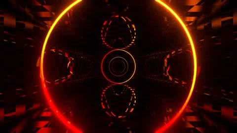 Red and Orange Contrast Mesh with Neon Glowing Rings Background VJ Loop in 4 Stock Footage 312797253