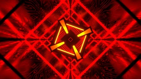 Red and Orange Cybernetic Strobe Square Neon Corridor Background VJ Loop l 4 Stock Footage 303566549