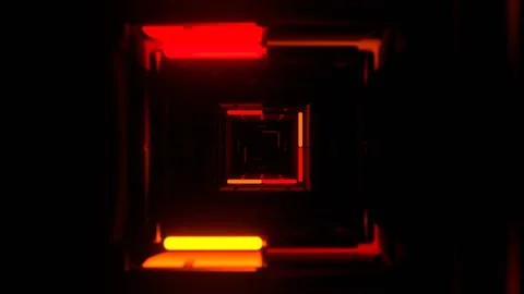 Red and Orange Dark Endless Fantasy Corridor with Flashing Neon Background V Video stock 328356592