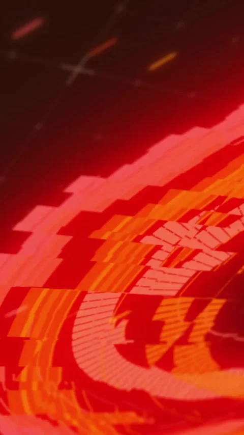 Red and orange digital vortex animation with pixelated patterns and dark Stock Footage 342997370